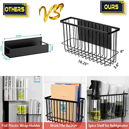 Magnetic Shelf Fridge Basket Bin for Whiteboard Washer Dryer Locker Cabinet | No Drilling Or Tools Needed, Reusable Magnet Organizer Classroom Office Home Kitchen Laundry Storage Rack Container Holder - style: (1-Pack) Black/L
