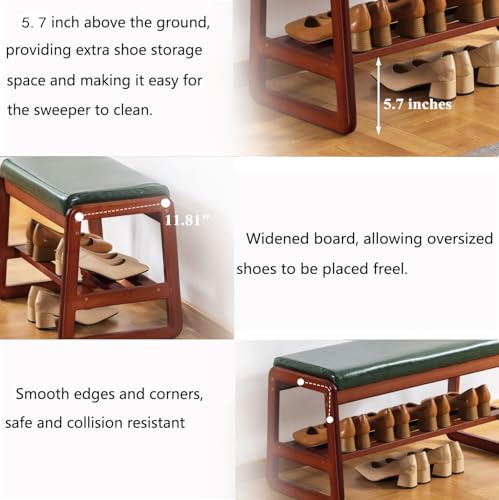 SOBIBO Solid Wood Shoe Bench, 2-Tier Wooden Entryway Bench, Modern Shoe Rack with Faux Leather Cushion for Hallway, Living Room (Green, 21.65'') - color: Green, size: 21.65 inches