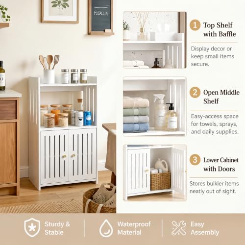 HAYOFAMY 3-Tier Bathroom Storage Cabinet 8.7" D x 14.2" W x 24.8" H | White Floor Cabinet, Freestanding Organizer with Door, for Living Room Kitchen Small Space, PVC Material - size: 3-Tier 8.7" D x 14.2" W x 24.8" H