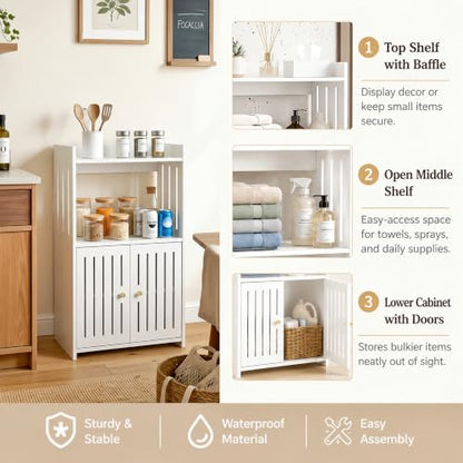 HAYOFAMY 3-Tier Bathroom Storage Cabinet 8.7" D x 14.2" W x 24.8" H | White Floor Cabinet, Freestanding Organizer with Door, for Living Room Kitchen Small Space, PVC Material - size: 3-Tier 8.7" D x 14.2" W x 24.8" H