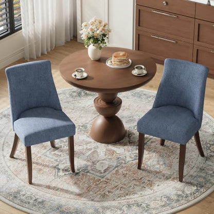 COLAMY Upholstered Dining Chairs Set of 2, Mid Century Modern Kitchen Chairs with Back, Farmhouse Fabric Side Dining Room Chairs with Wood Legs for Dining Room Restaurant, Blue - color: Blue, size: Set of 2