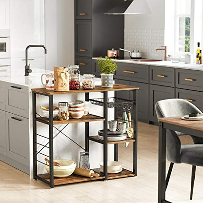 VASAGLE Baker's Rack, Coffee Bar Stand with Charging Station, 33 Inches Tall, Storage Shelves, Pull-Out Wire Basket, Table for Microwave, Kitchen, Rustic Brown and Ink Black UKKS90X - color: Rustic Brown + Ink Black, style: No Power Outlet