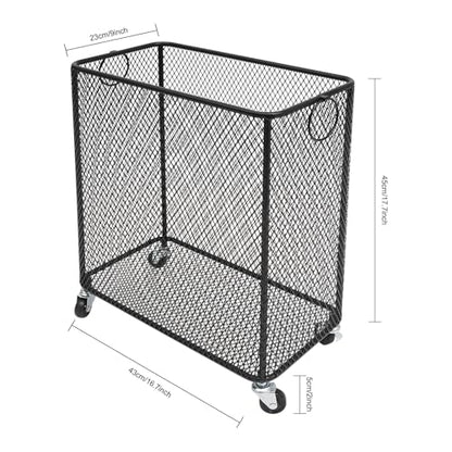 Metal Laundry Basket Cart, Rolling Laundry Hamper with Wheels, Freestanding Square Mobile Storage Cart, Raised Bottom, Round Handles, Hollow Mesh (Black, 16.9x9x17.7in) - color: Black, size: 16.9x9x17.7in