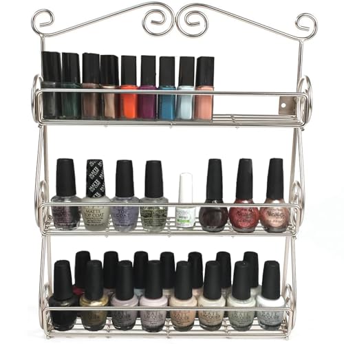 FitWell Scroll Wall Mount Spice Rack, 3-Tier, Traditional Spice Rack Cabinet & Kitchen, Beauty & Nail Polish Organizer for Bathroom, Scroll Wall-Mounted (Satin Nickel) - color: Satin Nickel