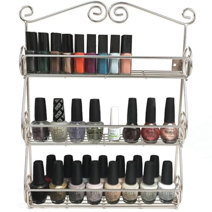 FitWell Scroll Wall Mount Spice Rack, 3-Tier, Traditional Spice Rack Cabinet & Kitchen, Beauty & Nail Polish Organizer for Bathroom, Scroll Wall-Mounted (Satin Nickel) - color: Satin Nickel