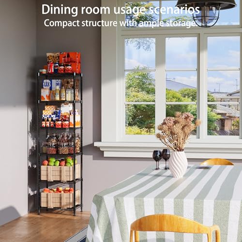 REGILLER 6 Wire Shelving Steel Storage Rack Adjustable Unit Shelves for Laundry Bathroom Kitchen Pantry Closet (16.7L x 11.9W x 64H, Black) - color: Black