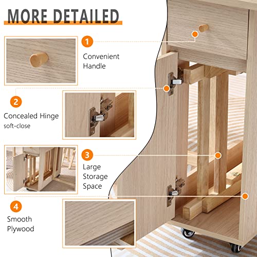 Drop Leaf Folding Dining Table with Storage, Wheels, Space Saving | Foldable Design, 18mm Thick Plywood, 300 lbs Capacity, Locking Wheels, Farmhouse Style, for Living Room Kitchen Small Spaces - color: Wood