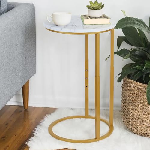 Serteaw C-Shaped End Table, Sturdy Side Table for Couch Sofa Bedside Small Space,C Snack Table TV Tray Record Player Stand Small Tables for Living Room Bedroom,Easy to Assemble,Gold - size: 14.2"