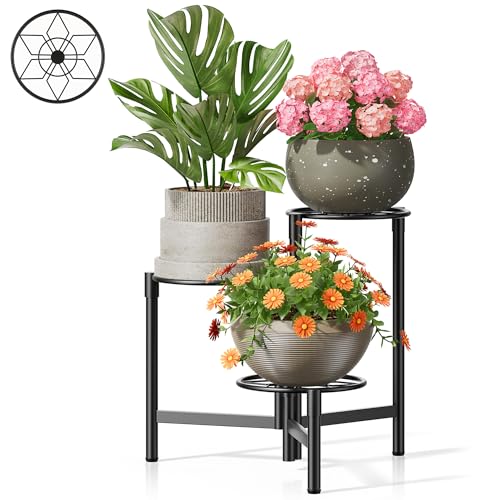 Tiered Plant Stand Outdoor 3 Tier Indoor Metal Flower Shelf for Multiple Plants Corner Tall Flower Holders for Patio Garden Living Room Balcony Bedroom Black Diamond - color: BlackDiamond, size: 3-tiers