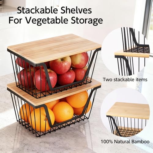 2 PACK Pantry Organizers and Storage, Stackable Onion Potato Bins | Large Wire Storage Basket, Breathable Design for Onion, Potato, Garlic, Fruit, Vegetables Fresh, Kitchen Pantry Storage - size: 2PACK