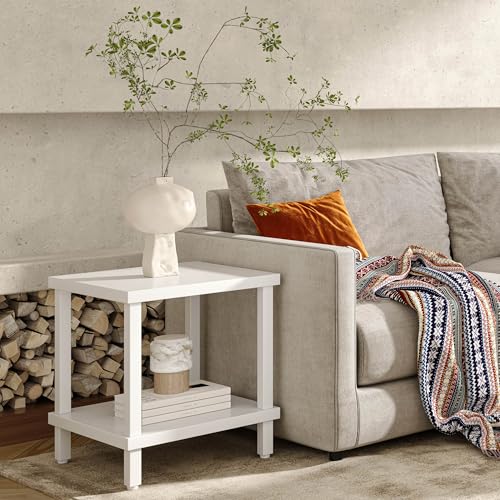 MMEOLUOOK Large End Table Square Side Table Modern Sofa Table 20 Inch Industrial Coffee Table NightStand with 2-Tier Storage Shelf for Living Room Bedroom White MLBZ06W - color: White