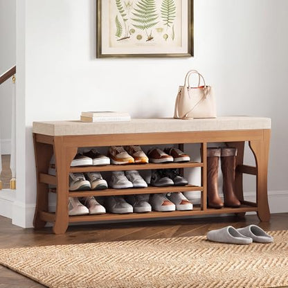 PETKABOO 39.4" Shoe Storage Bench with Cushion, 3-Tier Shoe Rack Bench with Adjustable Shelf, 400 LB Capacity, Boot Storage Compartment, Shoe Organizer for Entryway, Hallway, Bedroom, Closet - size: 39.4" with Boot Slot