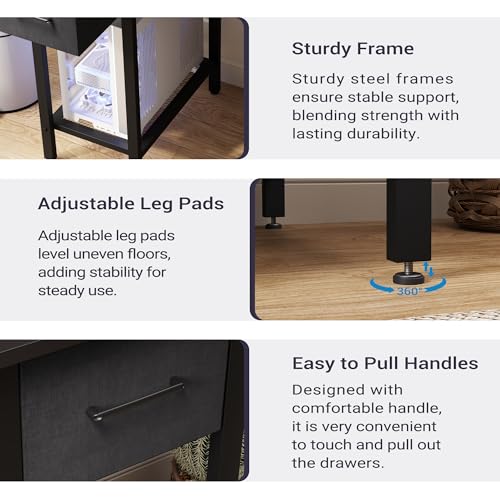 Furnify 42 Inch Computer Desk with Fabric Drawers & USB Power Outlet, Black | Built-In USB Charging Station, Study Writing Table with Monitor Stand, Multifunctional Workstation for Bedroom Studyroom - color: Black