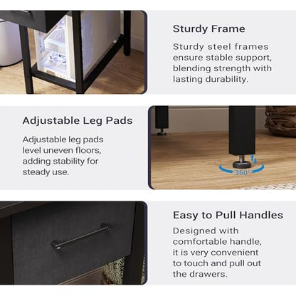 Furnify 42 Inch Computer Desk with Fabric Drawers & USB Power Outlet, Black | Built-In USB Charging Station, Study Writing Table with Monitor Stand, Multifunctional Workstation for Bedroom Studyroom - color: Black
