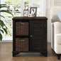 Multifunctional End Table Side Table with a Shutter Style Door and 2 Woven Grass Baskets, Sofa Side Narrow Table, Wood Bedside Nightstand for Living Room Bedroom (Black-4.7) - color: Black-4.7