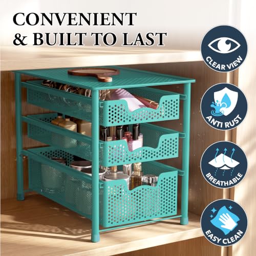Simple Houseware Stackable 3 Tier Sliding Basket Organizer Drawer, Turquoise - color: Turquoise, size: 3-Tier