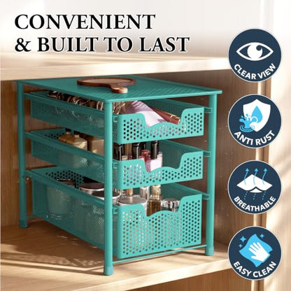 Simple Houseware Stackable 3 Tier Sliding Basket Organizer Drawer, Turquoise - color: Turquoise, size: 3-Tier