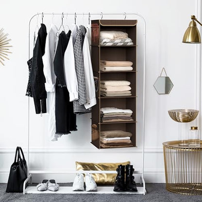Simple Houseware 5 Shelf Hanging Closet Organizer, Brown - color: Brown, size: 5 Shelf
