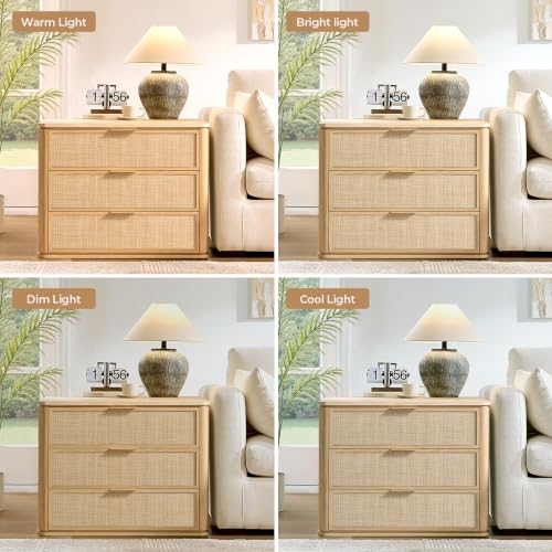 Night Stand, 30.71" W Rattan Nightstand with 3 Drawers, Faux Marble Top Bedside Table, Boho Mid Century End Table for Bedroom Living Room Sofa Office, Natural Oak [FSC Certified] - color: Natural Oak, size: 15.63"D x 30.71"W x 23.94"H（3 Drawer）