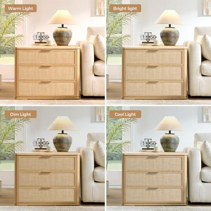 Night Stand, 30.71" W Rattan Nightstand with 3 Drawers, Faux Marble Top Bedside Table, Boho Mid Century End Table for Bedroom Living Room Sofa Office, Natural Oak [FSC Certified] - color: Natural Oak, size: 15.63"D x 30.71"W x 23.94"H（3 Drawer）