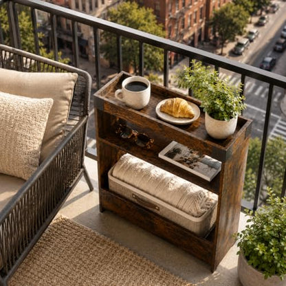 Farmhouse Narrow Side Table with Tray Top & Magazine Rack, Sofa Couch Side Table with Storage Shelf, Slim End Table for Small Spaces, Modern Nightstand for Bedroom, Living Room (Rustic Brown) - color: Rustic Brown