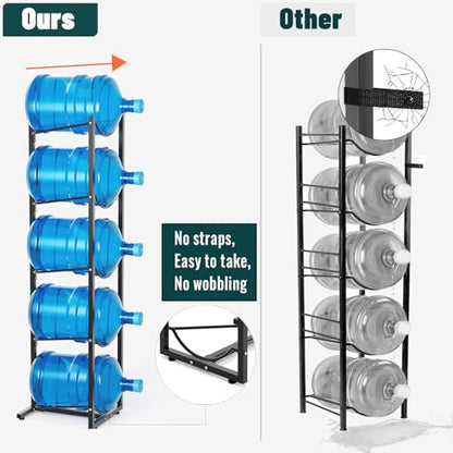 MYLOLF 5 Gallon Water Jug Stand Holder: 5 Tier Blue Steel Rack, 14.5 x 53 x 14 Inches, Holds Up to 5 Jugs, 22 Pounds Each, Space-Saving Design, Indoor Use, Office, Kitchen, Gym, Living Room - size: 5 Tier