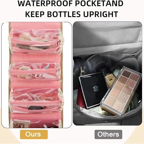 Roll Up Makeup Bag, Travel Toiletry Bag for Women with 4 Clear TSA Approved Pouches, Hanging Travel Organizer, Folding Cosmetic Bag for Men and Women - color: printing