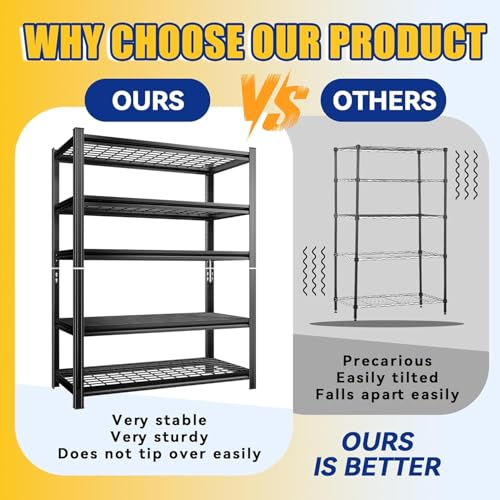 Garage Shelving, Heavy Duty Storage Shelves, Adjustable Boltless Units | Metal Shelving with Double Layer Posts, Industrial Steel Shelving for Garage Basement Warehouse Kitchen, Black, 72H*35W*16D - size: 35W*72H*16D-5T