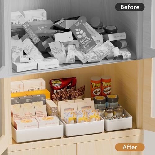 Creahaus 3 Pack Pull Out Drawers for Cabinets with Metal Slides, Easy to Install Cabinet Roll Out Shelves, Smooth Slide Out Drawers for Kitchen Cabinets with Nano Adhesive