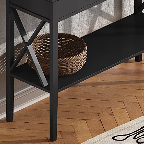 ChooChoo Console Table with Drawers, Narrow Wood Accent Sofa Table Entryway Table with Storage Shelf for Entryway, Front Hall, Hallway, Living Room, Black | 11.8"D x 39.4"W x 31.5"H, Console Table, Narrow Wood Accent Sofa Table for Entryway, Front Hall, H
