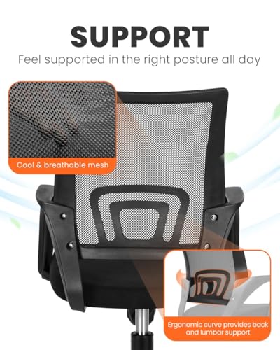 NEO CHAIR Office Desk Computer Chair Ergonomic Mesh Gaming Cushion Seat with Comfy Lumbar Mid Back Support Adjustable Height Swivel Rolling Wheels for Home Task (2 pk - Black) | Breathable Mesh Back with Lumbar Support, Height Adjustment, Smooth Rolling C