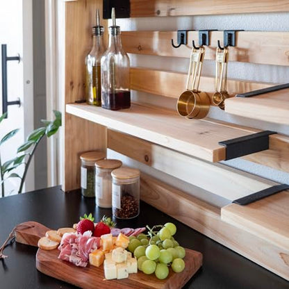 Backyard Discovery 48" Cedar Wood Buffet Hutch Serving Station with Galvanized Steel Countertop, Wine Rack, Wine Glass Rack, Trash Bin, Modular Shelves, Towel Bar, Drink and Food Prep, Indoor/Outdoor - style: With Decorative Shelves and Steel Countertop