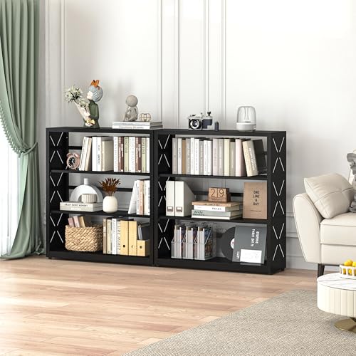 Polup Bookshelf, 3 Tier Metal Bookcase with Adjustable Shelves, 31" Wide Book Shelf, Black Display Shelves for Living Room, Home Office - color: Black, size: 3 Tier-31" W