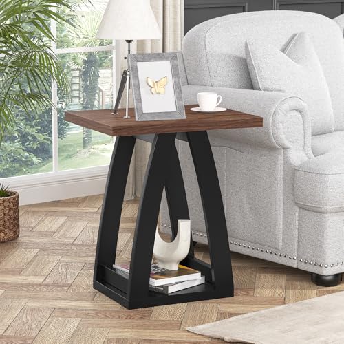 FROMJBEST End Table Living Room, Side Table, Nightstand, Black&Brown | Sofa Side Table with Shelf, Nightstands Set of 2, Modern End Table for Living Room, Bedroom - color: Brown&black, size: 1