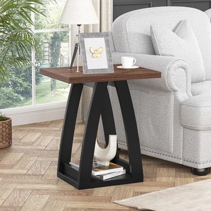 FROMJBEST End Table Living Room, Side Table, Nightstand, Black&Brown | Sofa Side Table with Shelf, Nightstands Set of 2, Modern End Table for Living Room, Bedroom - color: Brown&black, size: 1