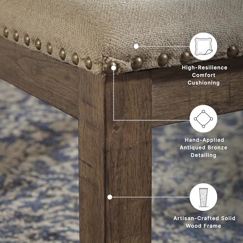 Signature Design by Ashley Moriville Casual Rustic Upholstered Dining Bench, Grey & Brown - color: Brown, size: Dining Height