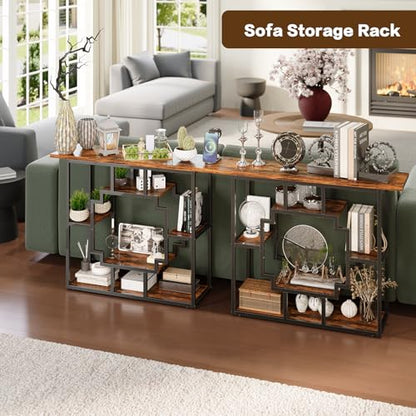 HavenlyYouth 41.3 Inch Entryway Table, Narrow Console Table Behind Couch, Accent Sofa Table with Storage Shelves for Hallway, Entrance, Foyer, Living Room, Rustic Brown