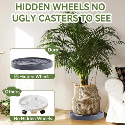 1 Pcs Plant Caddy with Hidden Wheels 10 Inch Heavy Duty Rolling Plant Stand, Indoor Outdoor Plant Saucer Tray with $9.9 Garden Tools (Gray) - size: 10 Inches (Gray)