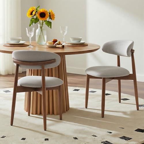 COLAMY Mid-Century Modern Wooden Dining Chair Set of 2, Indoor Upholstered Kitchen Chairs with 2.6" Cozy Padded Seat, Walnut Finish Side Dining Chair, [Gray] - color: Grey, size: 2 Chairs