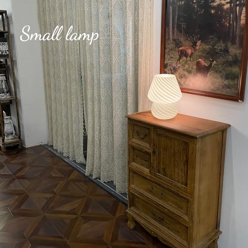 ONEWISH Mushroom Lamps Set of 2 - Small Bedside Table Lamp with Striped Glass, Nightstand Lamp for Bedroom, Living Room, Bulb Included(White) - color: Not-dimmable-‎white-2packs