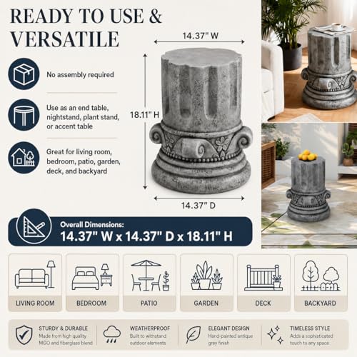 Stone Side Table,Round Faux Marble Side Table,Modern Small Stone End Table for Balcony, Tree Stump Garden Stool DrumTable Indoor and Outdoor (Gray-14.4"-2) - color: Gray-14.4"-2