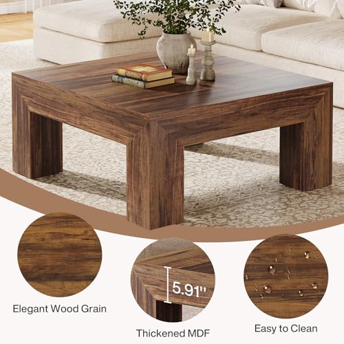 Tribesigns 39.4-Inch Square Coffee Table for Living Room, Farmhouse Center Cocktail Tea Table with Sturdy Wooden Legs, Easy Assembly, MDF, Dark Brown - color: Dark Brown