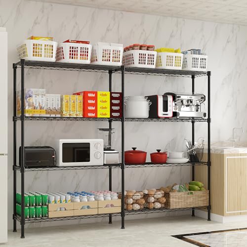 4-Tier Shelf, Adjustable Wire Metal Rack Shelving, Heavy Duty Standing Storage Shelves, Garage, Kitchen, Office, Bathroom, Shelfs Easy Assembly, 58" W x 14" D x 59" H, Black - color: Black, size: 4-tier 57.87"W x 13.78"D x 59.06"H