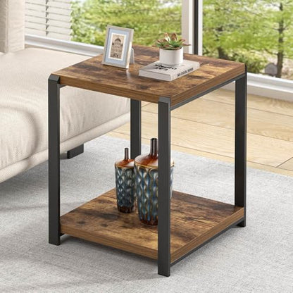 EXCEFUR End Table with Storage Shelf, Modern Side Table for Living Room, Wood and Metal Bedside Table Nightstand, Rustic Brown - color: Rustic Brown