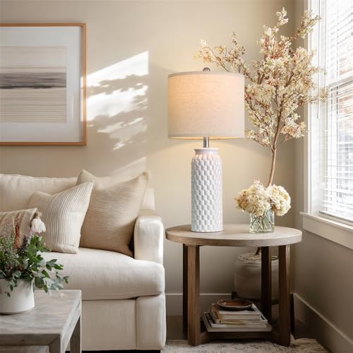 USumkky 27" Ceramic Table Lamps Set of 2 - Modern Farmhouse & Boho Style, Bedside Nightstand Lamps for Bedroom, Living Room End Table Lamps, Small Desk Lamp(White) - color: 27" White-2 Pack