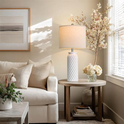 USumkky 27" Ceramic Table Lamps Set of 2 - Modern Farmhouse & Boho Style, Bedside Nightstand Lamps for Bedroom, Living Room End Table Lamps, Small Desk Lamp(White) - color: 27" White-2 Pack