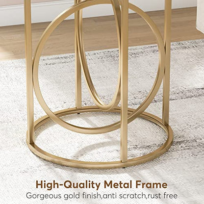 Tribesigns Round End Table, 20" Modern Sofa Side Table with Gold Base, Faux Marble Accent Table Bedside Table Nightstand for Living Room, Bedroom, White and Gold - color: White and Gold, size: 1-PC