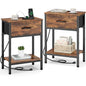 Vagusicc Nightstand Set of 2 with Charging Station, Bed Side Table with Fabric Drawer, Small End Table with 2-Tier Storage Shelves, 25.4" Tall Bedside Table, Night Stand for Bedroom Dorm, Rustic Brown - color: Rustic Brown (2 Pack)