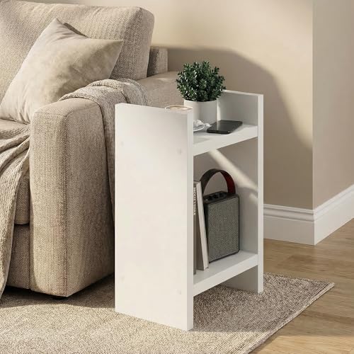 Furinno Viola Side Table, 2-Tier Modern End Table with Open Shelf, 1.2-Inch Extra Thick Frame Night Stand, Open Back Bedside Table, Easy Assembly, for Living Room, Bedroom, White - size: 2-Tier