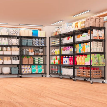 PrimeZone 36" W x 16" D x 79" H Wire Storage Shelves with Wheels, 5 Tier NSF Certified Heavy Duty Adjustable Kitchen Shelving Unit, Bakers Rack Organizer Rolling Metal Shelf for Garage Closet Pantry - size: 36"W x 16"D x 79"H
